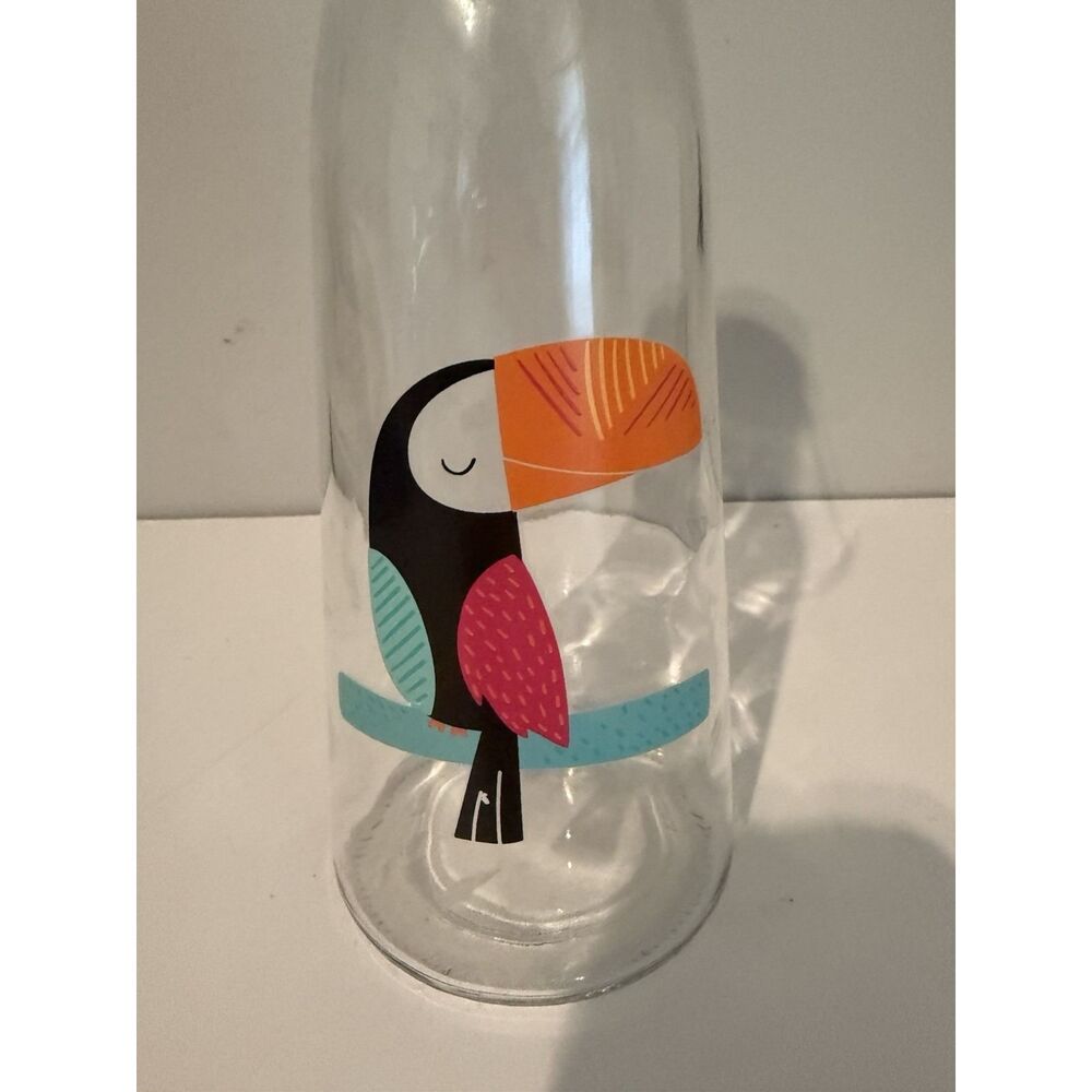 Glass Swing Top Bottle With Colorful Toucan Design - Picture 2 of 4